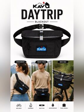 KAVU Daytrip Blackout NWT Waist Pack Crossbody Bike Handlebar Bag